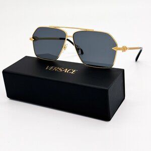NEW VE2284 1002/87 VERSACE UNISEX GOLD GRAY SUNGLASSES VE2284 100287